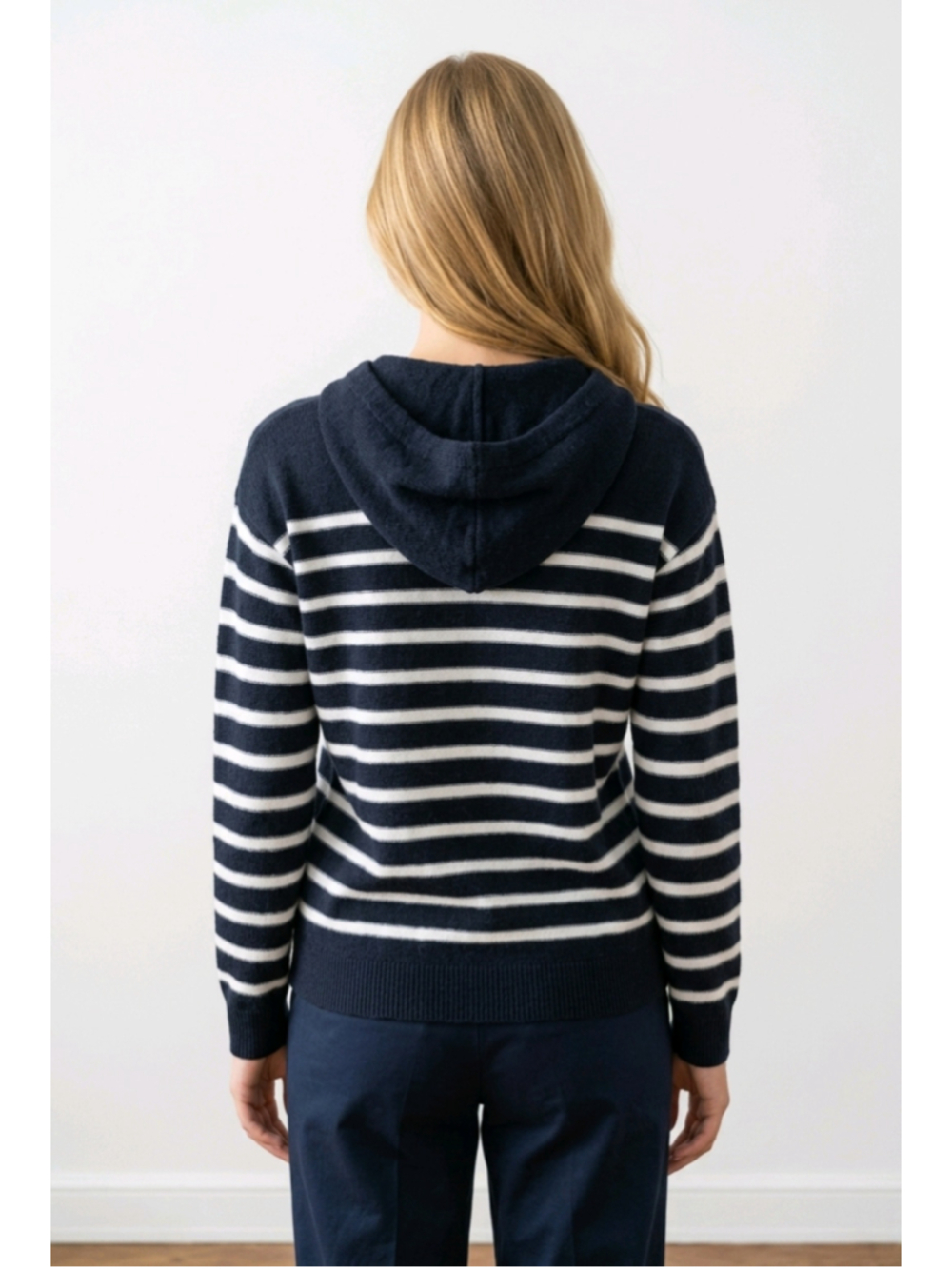 VINCE Striped Black and White Cashmere Hoodie Sweater Size XS - Picture 2 of 10